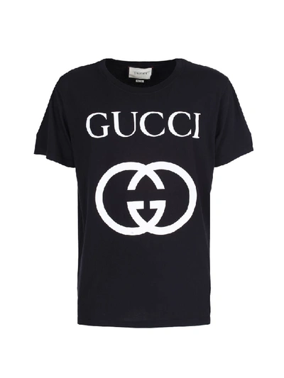 Shop Gucci Printed Oversized T-shirt In Nero