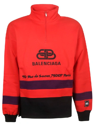 Shop Balenciaga Zipped Placket Logo Sweatshirt In Red/purple/washed Black