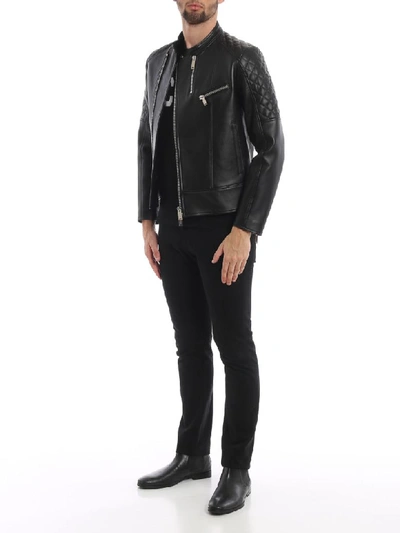 Shop Dsquared2 Biker Leather Jacket In Black