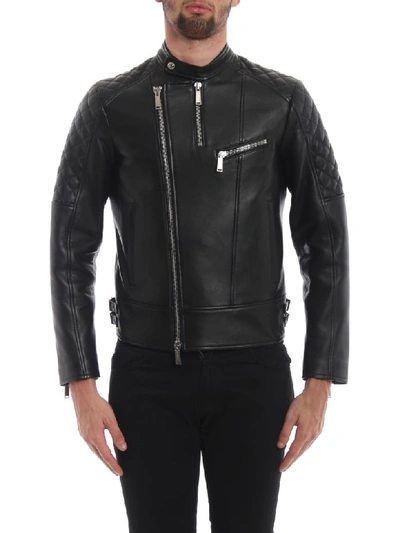 Shop Dsquared2 Biker Leather Jacket In Black