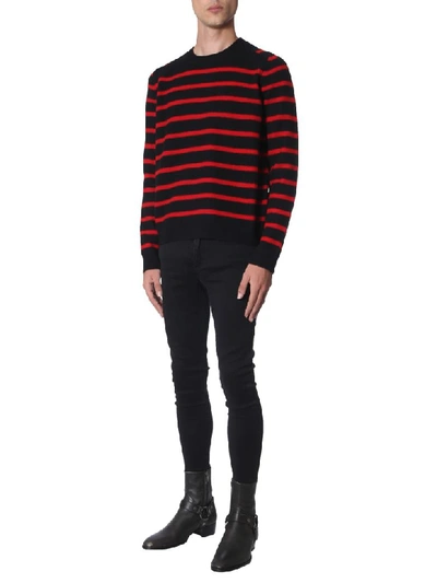 Shop Saint Laurent Striped Sweater In Nero