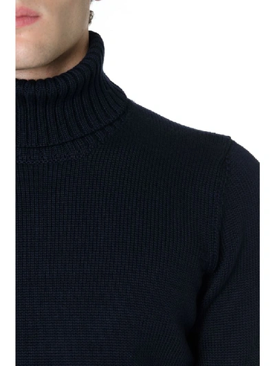 Shop Zanone Black Wool Ribbed Sweater In Blue