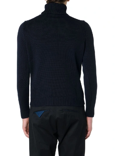 Shop Zanone Black Wool Ribbed Sweater In Blue