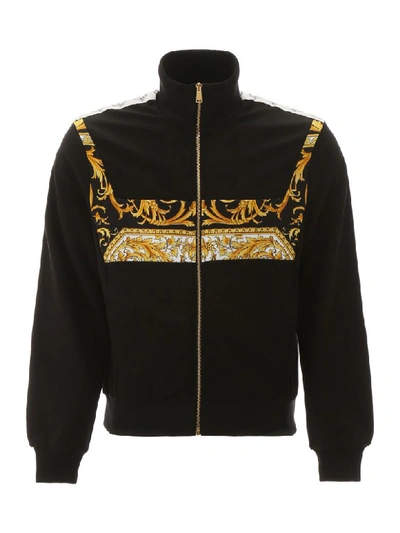 Shop Versace Track Jacket With Barocco Print In F Do Nero Stampa Oro (black)