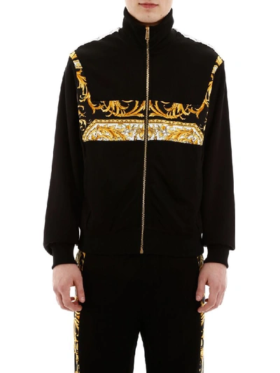 Shop Versace Track Jacket With Barocco Print In F Do Nero Stampa Oro (black)