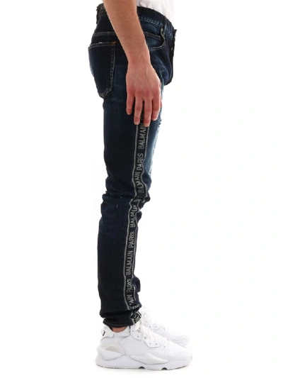 Shop Balmain Logo Jeans Slim In Blue