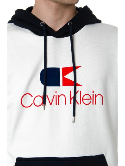 Shop Calvin Klein Blue And White Cotton Sweatshirt With Hood And Logo Print In Navy/white/red