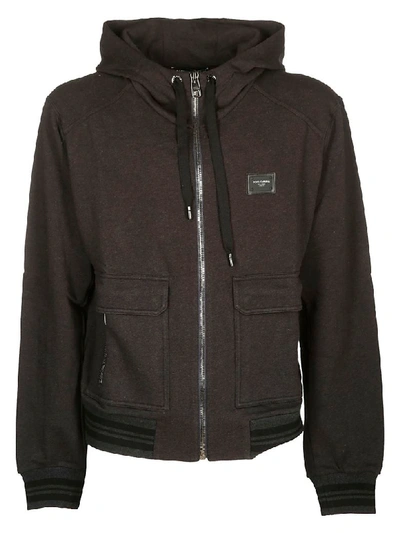 Shop Dolce & Gabbana Zip-up Hooded Jacket In Grey