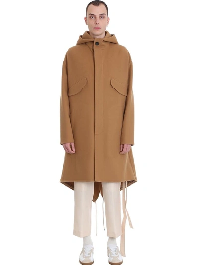 Shop Lanvin Coat In Leather Color Wool