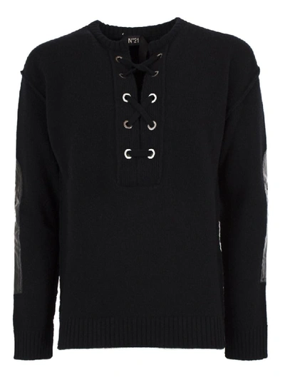 Shop N°21 Black Wool Lace-up Detail Jumper In Nero