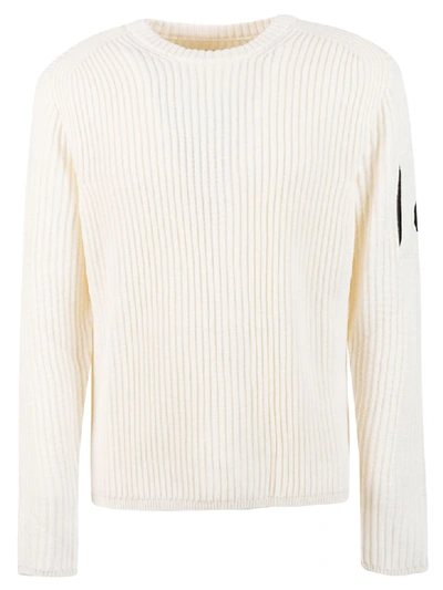 Shop C.p. Company Ribbed Knit Sweater In Gauze White