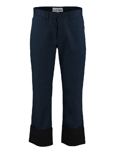 Shop Loewe Cotton Chino Trousers In Blue