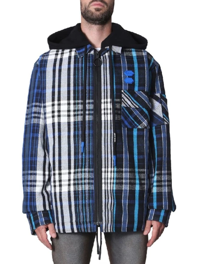 Shop Off-white Hooded Check Shirt In Blu