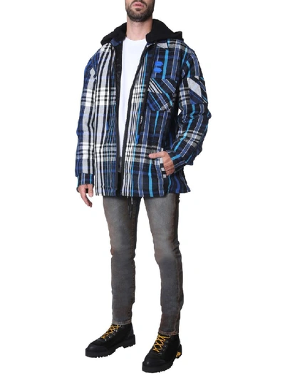 Shop Off-white Hooded Check Shirt In Blu