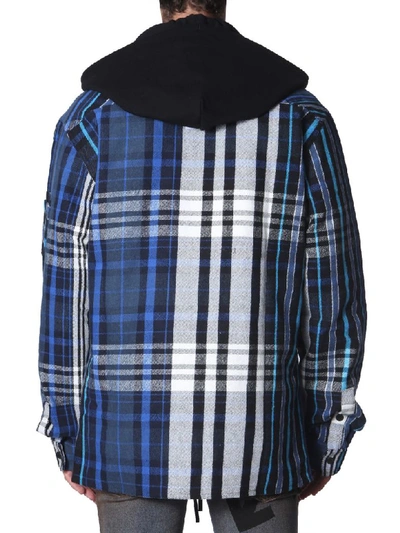 Shop Off-white Hooded Check Shirt In Blu