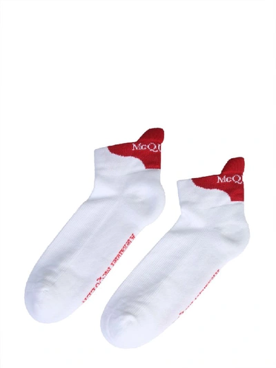 Shop Alexander Mcqueen Socks With Logo In Bianco