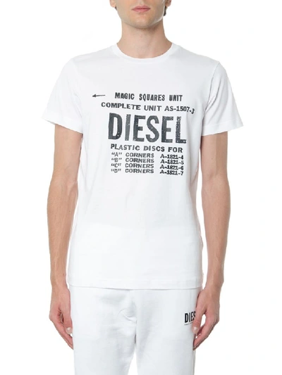 Shop Diesel White Cotton T Shirt With Logo Print In White/black