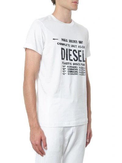 Shop Diesel White Cotton T Shirt With Logo Print In White/black