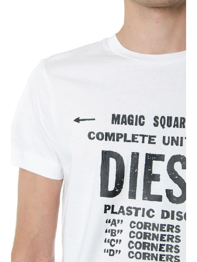 Shop Diesel White Cotton T Shirt With Logo Print In White/black