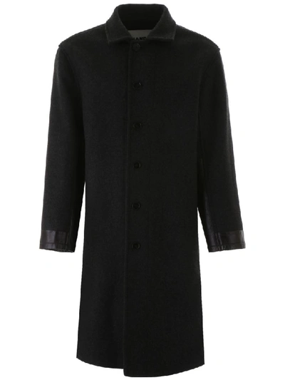 Shop Jil Sander Coat With Leather Inserts In Dark Grey (grey)