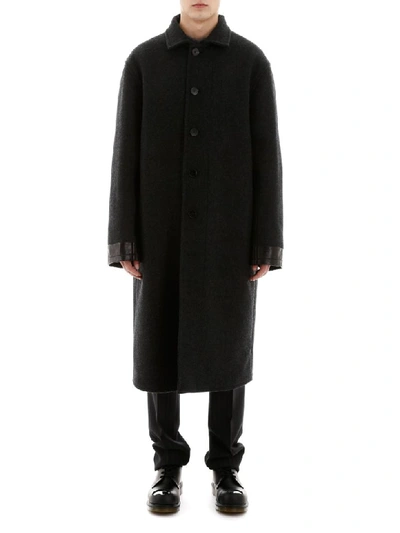 Shop Jil Sander Coat With Leather Inserts In Dark Grey (grey)