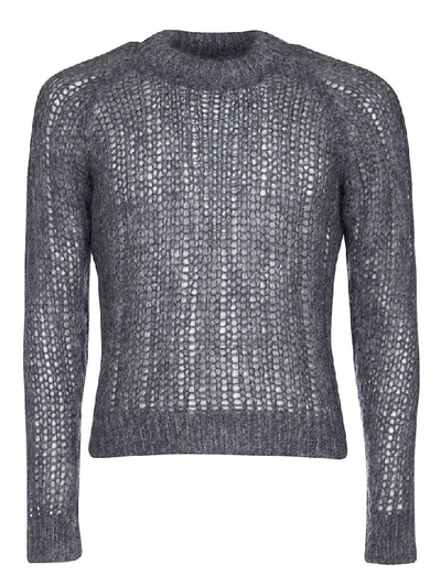 Shop Prada Knitted See-through Sweater In Grey