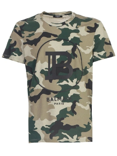 Shop Balmain Printed Camouflage T-shirt In Ua Kaki