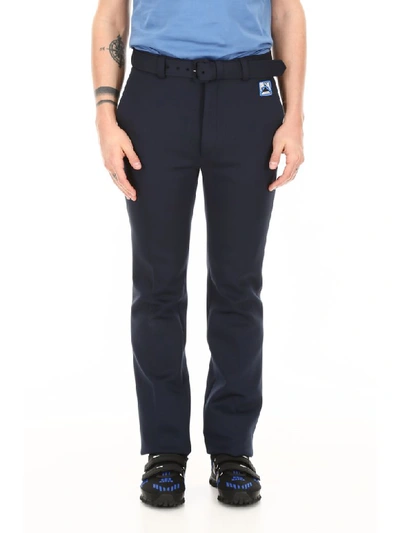 Shop Prada Trousers With Logo Patch In Navy (blue)