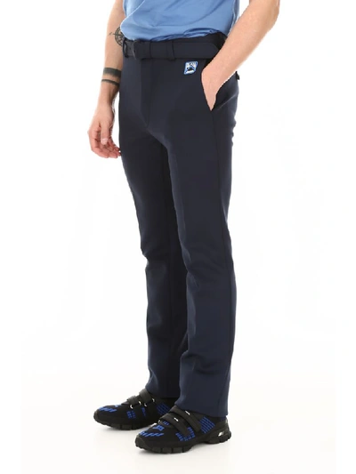 Shop Prada Trousers With Logo Patch In Navy (blue)