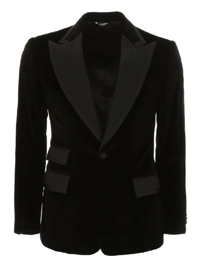 Shop Dolce & Gabbana Velvet Dybala Jacket In Nero (black)