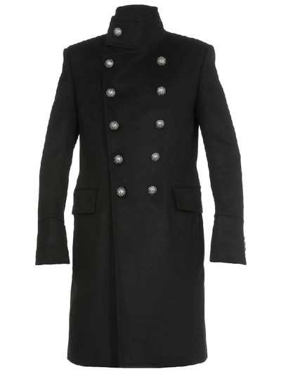 Shop Balmain Wool Coat In Noir