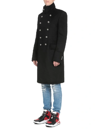 Shop Balmain Wool Coat In Noir