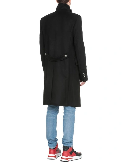 Shop Balmain Wool Coat In Noir