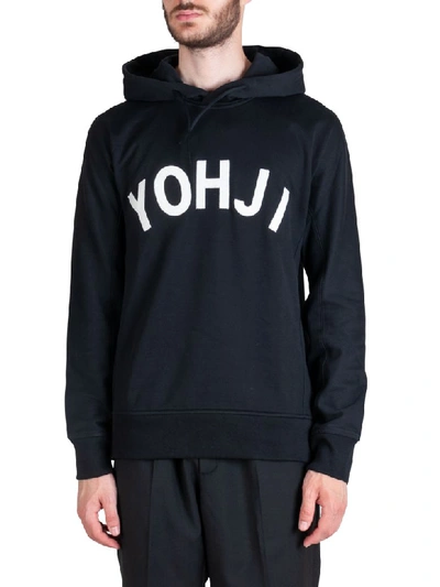 Shop Y-3 Yohji Letter Cotton Hoodie Black In Nero/bianco