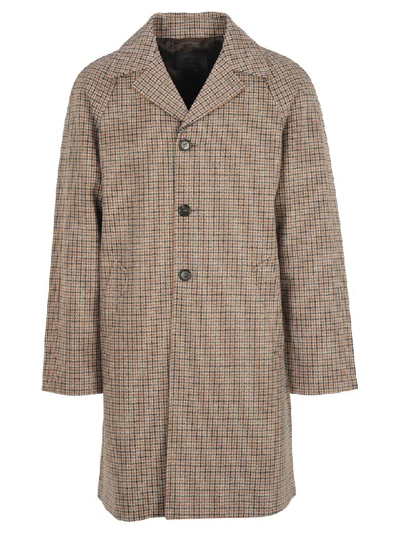 Shop Prada Checked Pattern Coat In Camel Check