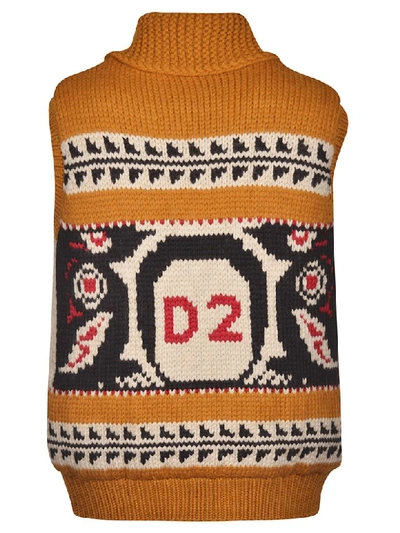 Shop Dsquared2 Sleeveless Knitted Pullover In Brown/multicolor