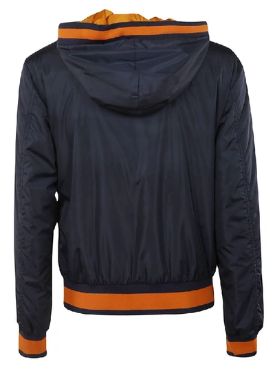 Shop Dolce & Gabbana Logo Plaque Hooded Jacket In Blue/orange