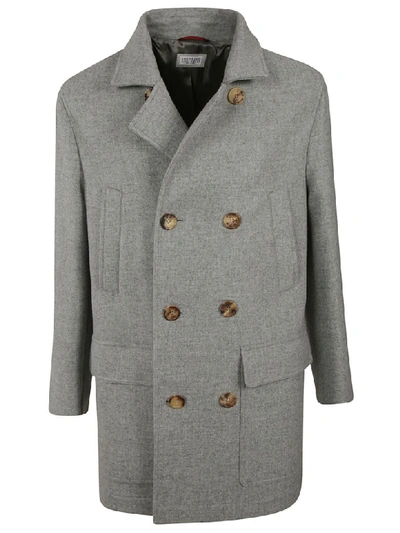 Shop Brunello Cucinelli Double Breasted Coat In Light Grey
