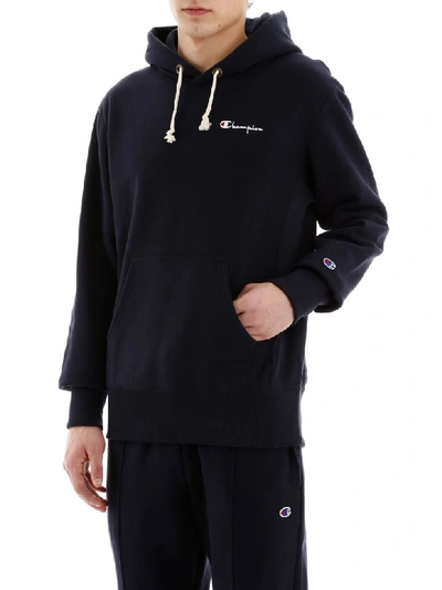 Shop Champion Hoodie With Embroidered Logo In Navy (blue)
