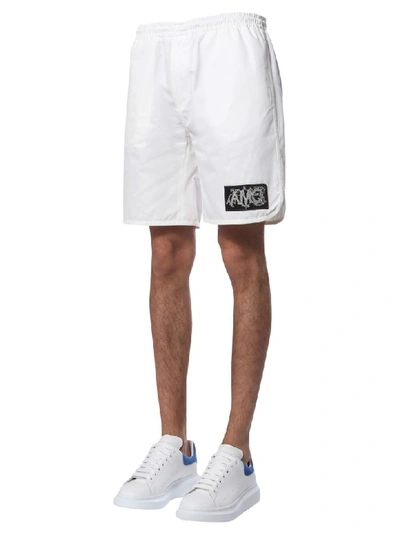 Shop Alexander Mcqueen Logo Patch Shorts In Bianco