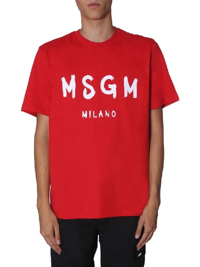 Shop Msgm Round Neck T-shirt In Rosso