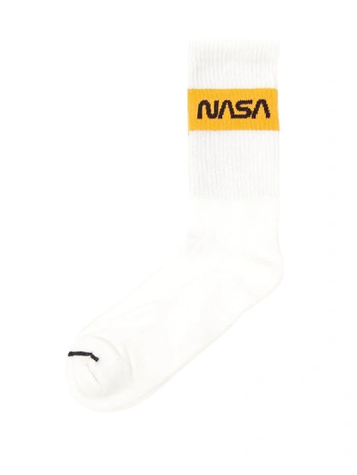 Shop Heron Preston Nasa Socks In White Orange (white)