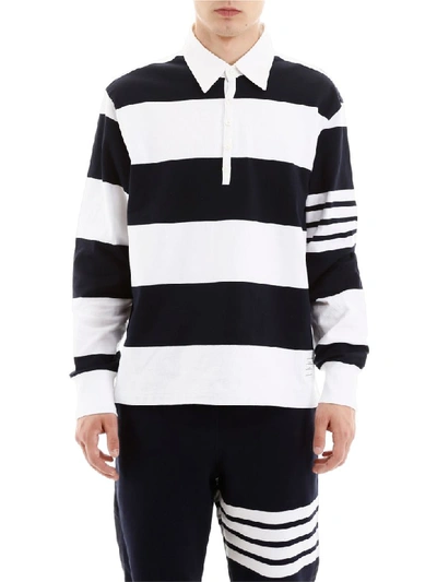 Shop Thom Browne Long-sleeved Polo Shirt In Navy (white)