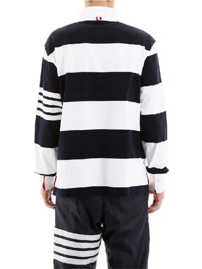 Shop Thom Browne Long-sleeved Polo Shirt In Navy (white)