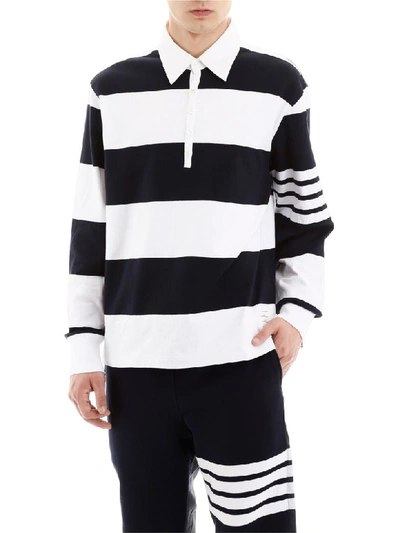 Shop Thom Browne Long-sleeved Polo Shirt In Navy (white)