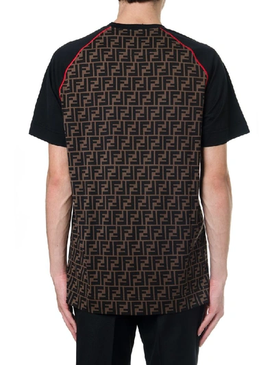 Shop Fendi Brown Cotton T Shirt With Red Logo In Brown/red