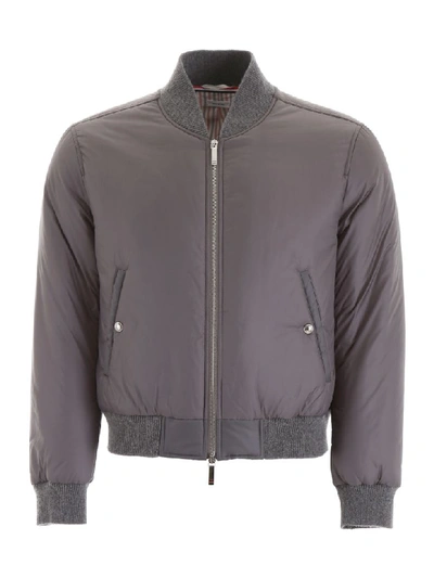 Shop Thom Browne Nylon Bomber Jacket In Med Grey (grey)