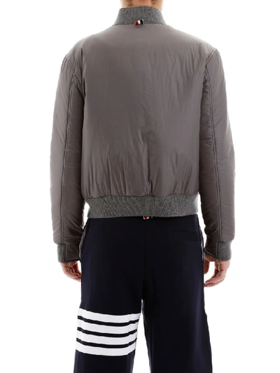 Shop Thom Browne Nylon Bomber Jacket In Med Grey (grey)