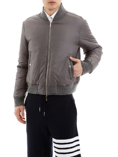 Shop Thom Browne Nylon Bomber Jacket In Med Grey (grey)