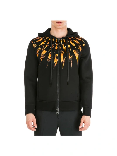 Shop Neil Barrett Flame Fair-isle Hoodie In Black Orange